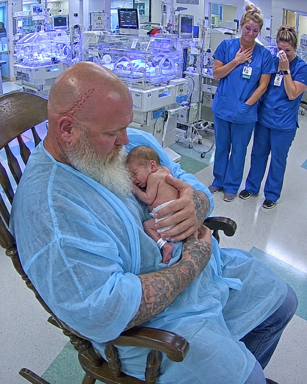 The Giant Biker Sat With the Baby Nobody Visited – Then a Nurse Noticed What Was Written on His Wrist