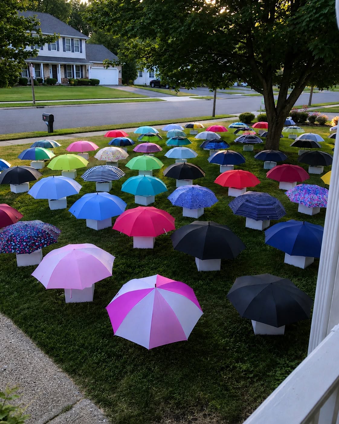 My Son Gave His Umbrella to a Pregnant Stranger in the Rain – The Next Morning, 47 Umbrellas Appeared on Our Lawn, Each With a Numbered Box That Made My Heart Stop